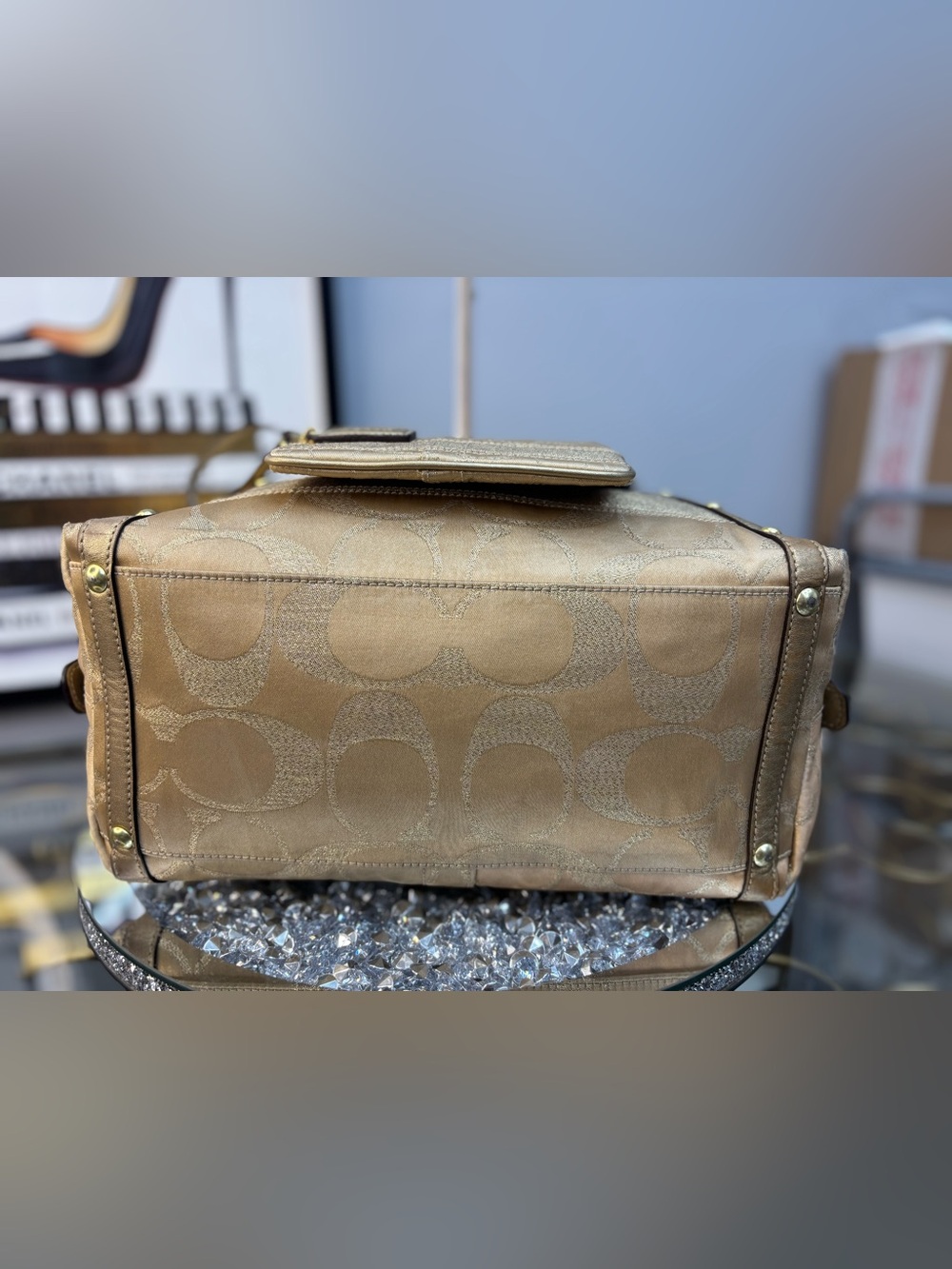 Coach 2008 Signature Stripe Studded Lurex Satchel w/matching wristlet EUC - Picture 11 of 15
